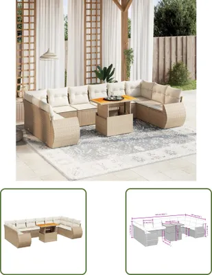 Produktbild von The Living Store 11-tlg. Garten-Sofagarnitur mit Kissen Beige Poly Rattan