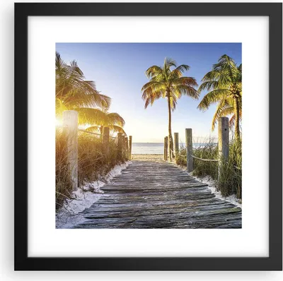 Produktbild von Gerahmtes Poster - Schwarzer Rahmen - Strand Palmen Fußgängerbrücke - 30x30 cm - Wand Bild - Wanddeko - Wandbilder - Wandposter - Bilderrahmen - Bilder - Kunstdruck - Wandbild - P2BAC30x30-4171