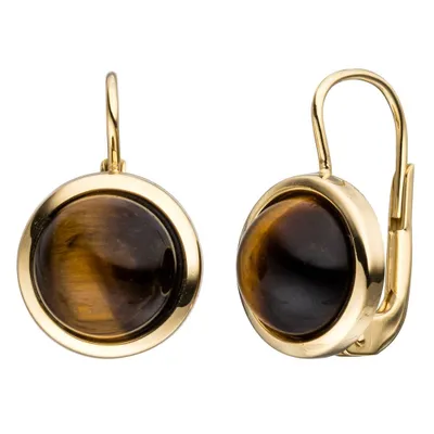 Produktbild von Ohrringe Boutons Ohrhänger mit Tigerauge braun Halbkugel 333 Gold Gelbgold
