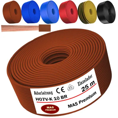 Produktbild von 25m Aderleitung H07 V-K BR 1x10 mm² Braun Einzelader flexibel