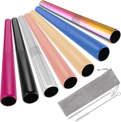 Productafbeelding van Herbruikbare roestvrijstalen rietjes - 12 mm - Extra groot - Bubble Tea metalen rietjes - 7 kleuren rietjes voor cocktails