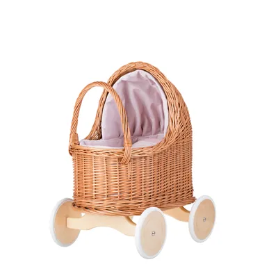 Image de Grand landau de poupée en osier de couleur naturelle, trotteur (rose)