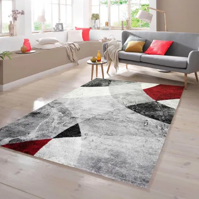 Image de Tapis à motif losange, rouge et gris, dimensions : 200 x 280 cm