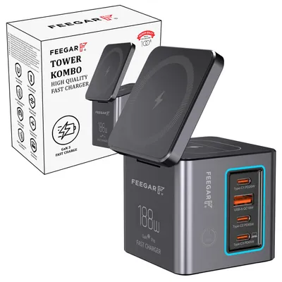Zdjęcie produktu dla Feegar Kombo 188W Ladestation GaN3 6-Port USB-C Magsafe Wireless