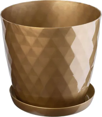 Image de KADAX Pot de fleurs en plastique "Amily", pot avec soucoupe. Pot à plantes, 14 cm, or, 1 pièce