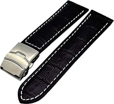 Produktbild von Uhrenarmband mit Faltschließe 20mm schwarz mit weisser Naht