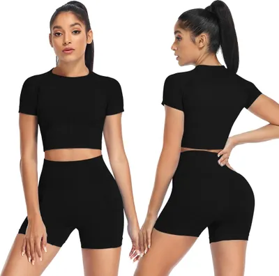 Produktbild von Damen Sport Crop Top für Yoga Fitness Übung Modellierung Schwarz M