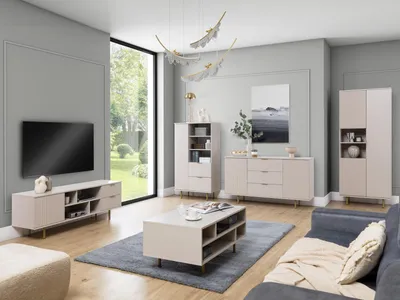 Produktbild von Wohnzimmer-Set NUBIA-1 Wohnwand Kommode Regalschrank TV-Schrank Couchtisch Modern 5-teilig (Kaschmir), KI-generiertes Bild