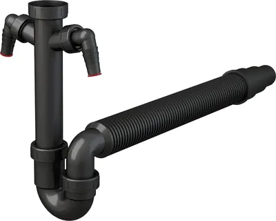 Productafbeelding van Alcadrain geurafsluiting voor spoelbakken, type DN 50/40, met twee aansluitingen van Ø 17–23 mm, een verbindmoer G 6/4" en een flexibele slang