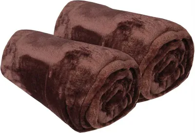 Two rolled-up brown blankets are shown against a white background.