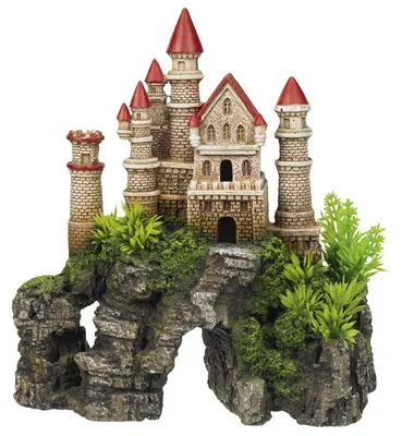 Aquariendekoration Schloss mit Pflanzen, Polyresin, für Süß- und Meerwasser