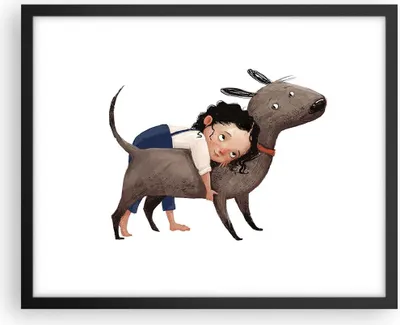 Produktbild von Gerahmtes Poster - Schwarzer Rahmen - Kind Hund Bild - 50x40 cm - Wand Bild - Wanddeko - Wandbilder - Kunstposter - Wandposter - Bilderrahmen - Bilder - Kunstdruck - Wanddekoration - P2BAA50x40-4783