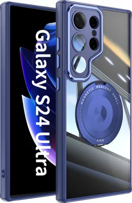 Produktbild von Handyhülle für Samsung Galaxy S24 Ultra Transparent Militärschutz mit Magnetring Ständer und Kameraabdeckung Blau
