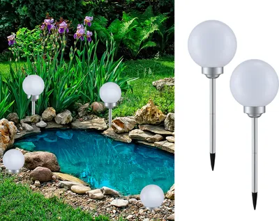 Produktbild von LED Solarlampen Set für draußen, 2 Solarkugeln für den Garten mit Erdspieß Ø20cm