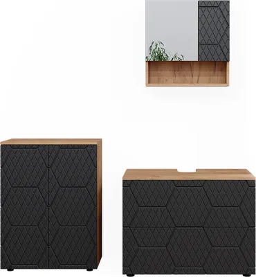 Produktbild von Badmöbel-Set Vicco Irma Anthrazit mit Wabenstruktur 3 Teile, mit Unterschrank 80 cm, Model 47177