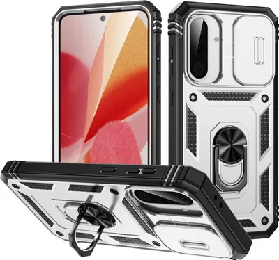 Obrázek produktu pro Pouzdro pro Samsung Galaxy A56 posuvná ochrana kamery, robustní nárazuvzdorné, s držákem prstenu, stojánkem a držákem na karty Bílý