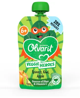 Obrázek produktu pro Olvarit Veggie Heroes dětská kaše špenát, kiwi a jablko 6M+, 100g