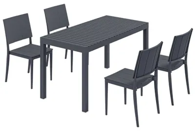 Immagine prodotto di Set di mobili da giardino - Gruppo salotto da 5 pezzi - Tavolo ampio - 4 sedie impilabili - Struttura in metallo per esterni - Grigio scuro