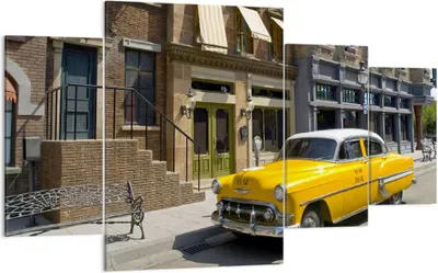 Produktbild von Bild auf Leinwand - Leinwandbild - Amerikanisches auto klassisch stadt - 160x90cm - Wand Bild - Wanddeko - Leinwanddruck - Bilder - Kunstdruck - Leinwand bilder - Wandkunst - DL160x90-2569