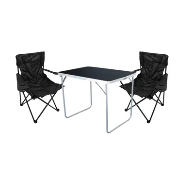 3-tlg Camping Set Campingtisch Schwarz + 2 x Campingstuhl Klappstuhl Schwarz