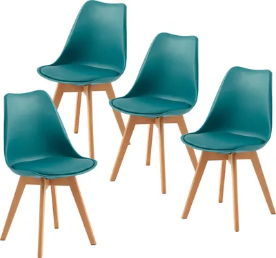 Produktbild von HJ_WeDoo 4er Set Esszimmerstühle mit Massivholz Buche Bein, Skandinavisch Design Gepolsterter Küchenstühle Stuhl Küche Holz, Türkis