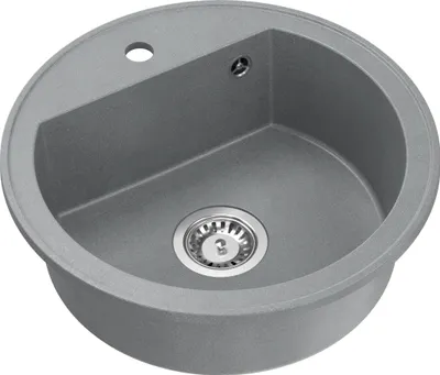 Produktbild von QUADRON Rund Spülbecken 1-Becken Spüle | Größe: 51 x 51 x 18 cm, Ø 43 | JOHNNY 210 | Küchenspüle Granitspüle mit Siphon | Grau & Stahl