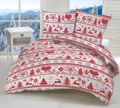 Produktbild von WEIHNACHTSBETTWÄSCHE 155x200cm+2x80x80cm 100% BAUMWOLLE Renforce MUSTER: Weihnachtsbaum Rot