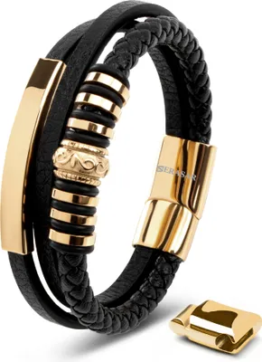 Immagine prodotto di SERASAR | Bracciale in pelle per uomo [Shine] in acciaio inossidabile | Colore: Oro | Lunghezza: 17cm