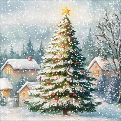 Produktbild von Ambiente Serviette Weihnachtsbaum im Schnee 33x33 cm 20 Stk