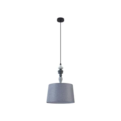 Produktbild von Lindby Hängeleuchte Haldorin, grau/schwarz, Textil, Ø 34 cm