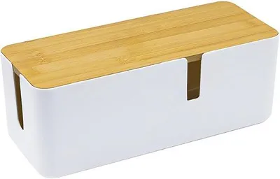 Produktbild von Famanu Kabelbox - große Kabelorganizer mit Bambusdeckel - weiße Kabelaufbewahrung für Kabel und Stecker
