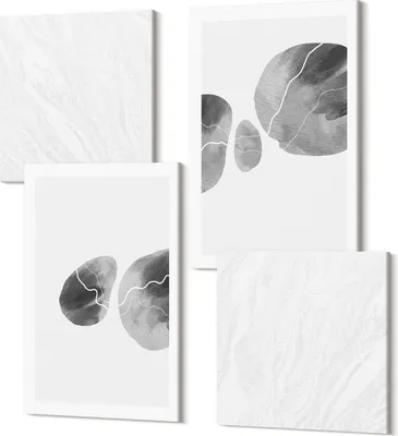 Produktbild von Wandbilder Leinwand 4-teilig – – Polycanvas Kunstdruck – Moderne Bilder für Wohnzimmer & Schlafzimmer – Aufhängefertig – 2x 40x40 cm + 2x 40x60 cm – Farbflecken abstrakte minimalistische Malerei