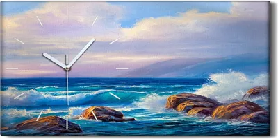 Produktbild von Wandbild Leinwand Bilder mit Uhr 60x30 Gemälde Ozean Meer Felsen Wellen Wolken - weiße Hände