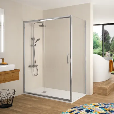 Produktbild von Duschwand mit Schiebetür BELLA - 135 cm ohne Seitenstück Glas 6mm chrom