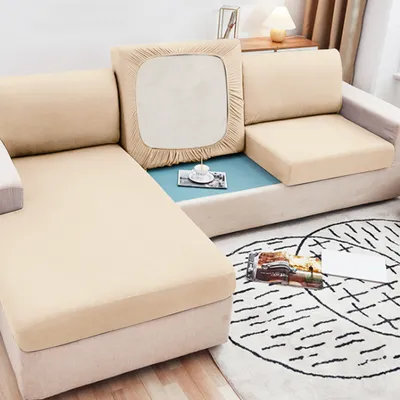 Produktbild von Sofa Sitzkissenbezug, Stretch Sofabezug, Elastische Sofahusse Sofa Abdeckung, Sofa Sitzkissen Schonbezug Couch Überzug (für 3 Sitzer , Beige)