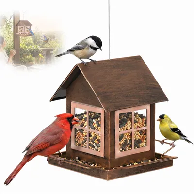 Hängendes Vogelhaus aus Metall, wetterfest, mit Schwerkraftzufuhr