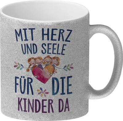Produktbild von Mit Herz für Kinder da Glitzer-Kaffeebecher Herz Umarmt Kinder
