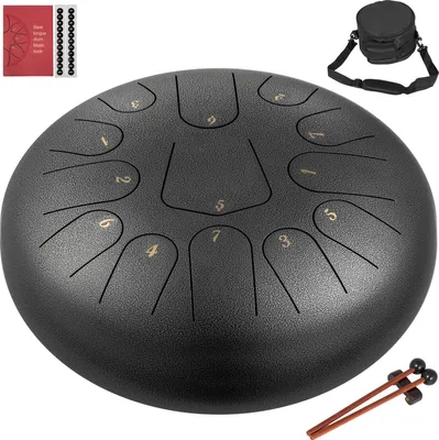 Produktbild von VEVOR Zungentrommel aus Stahl, Hang Drum Instrument 13 Töne, Hang Drum Instrument 30 cm, Percussionsinstrument Pistolenfarbe mit Reisetasche, Musikbuch, Schlägel, Silbrig für Tank Drum Chakra Drum