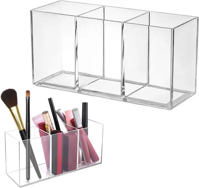 Produktbild von Make-up Organizer 3 Fächer, Transparente Pinselhalter für Kosmetik, Multifunktionale Accessoires