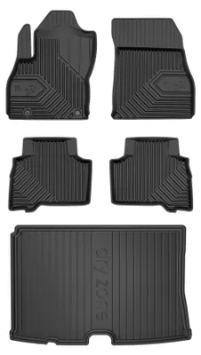 Image de Tapis en caoutchouc + bac de coffre pour Fiat Qubo 2008-2020 (monospace) – 5 pièces, noirs, sur mesure
