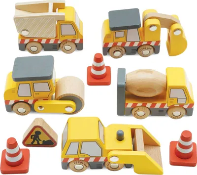 Produktbild von Baufahrzeuge Spielset 5 Teilig Holzfahrzeuge Kinderspielzeug ab 3 Jahren