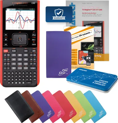 Produktbild von TI-Nspire CX II-T CAS Taschenrechner mit Tasche violett, Folie, Fachbuch & Zirkel Set