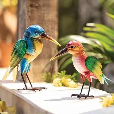 Produktbild von 2x Dekofigur "Vogel" aus Metall, bunt, Gartendeko für Draußen, Outdoor Deko Figur für Balkon, Terrasse & Garten