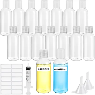 Image de Flacons de voyage de 50 ml, lot de 16, réutilisables, avec étiquettes et entonnoir, pour les voyages