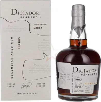 Immagine prodotto di Dictador PARAGRAFO I 19 Years Old BORBÓN Vintage 2003 41,00 %  0,70 lt.