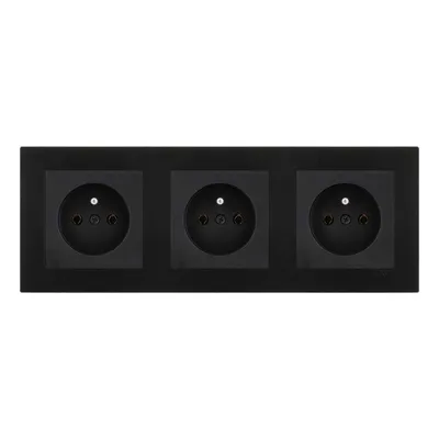 Image de 3 prises simples avec mise à la terre, noir + cadre triple, noir métallisé EXEN