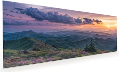 Produktbild von Küchenrückwand Spritzschutz Glas mit Motiv Berglandschaft Blumen 40 x 40 cm