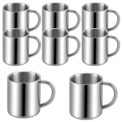 Productafbeelding van Set van 8 Roestvrijstalen Koffiemokken met Handvat