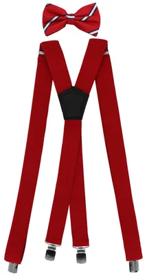 Produktbild von Fabio Farini - 1 Stück Herren Hosenträger Pack 3cm X-Form mit passender Fliege Set Rot 3cm Hosenträger - Rot/Weiß Gestreift Fliege