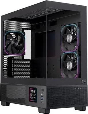 Immagine prodotto di Einarex EXCS-SM-51DR-B, Micro Tower, PC, Nero, Micro ATX, Mini-ITX, Acciaio, Vetro temperato, 2,5,3,5"